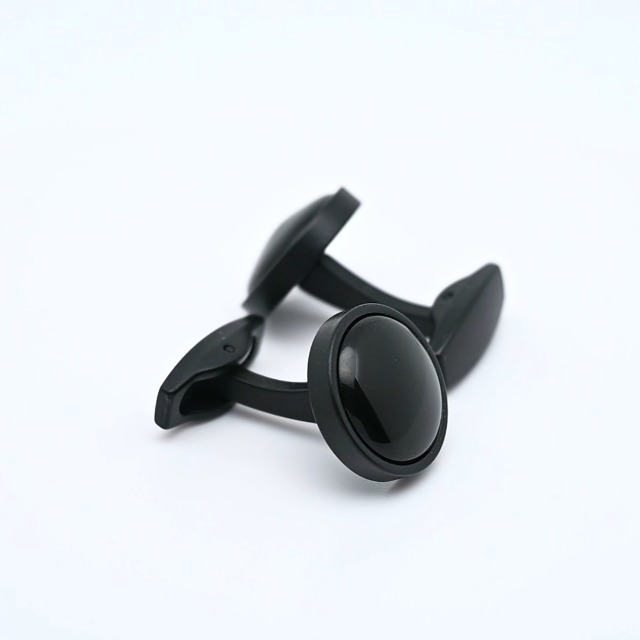 Mancuernillas circulares negras con cristal para hombre miniatura 7