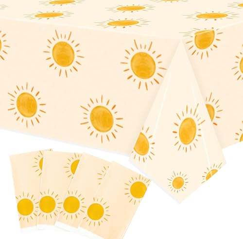 enttgo 4Pcs Boho Sun Birthday Party Tablecloths Boho Hippie Sunshine Disposable Plastic Waterproof Rectangular Table Covers First Trip Around The Sun Party Decorations Baby Shower Supplies86x51Inch