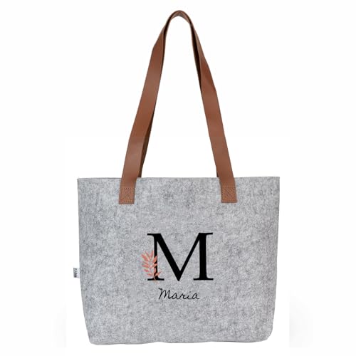 Wanapix | Bolso Gris Personalizado de Fieltro | Bolso de Hombro tipo Shopper | Personaliza con Inicial y Nombre | Asas Largas Reforzadas | Bolsa Ecológica | Regalo Ideal para Mujer | Ramita con Hojas Wanapix | Bolso Gris Personalizado de Fieltro | Bolso de Hombro tipo Shopper | Personaliza con Inicial y Nombre | Asas Largas Reforzadas | Bolsa Ecológica | Regalo Ideal para Mujer | Ramita con Hojas