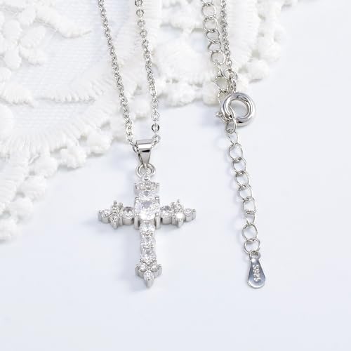 Cross Necklace for Women White Gold Plated Sterling Silver Dainty Cross Pendant Necklaces Baptism Confirmation Jewelry Gifts for Her Wife Mom3
