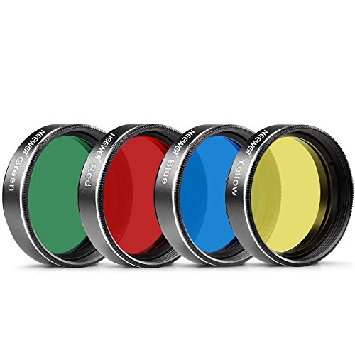 Neewer 4PCS Standard 1.25 inches Color Filter Set for Telescope Eyepiece: Red Yellow Green Blue, Perfect for Lunar and Planetary Observation