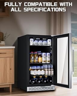 Minorfun 18 inch Glass Door Beverage Refrigerator – 160 Can Mini Fridge for Wine, Beer, Soda, Ideal for Home, Office, or Bar, Under Counter Built-In Design