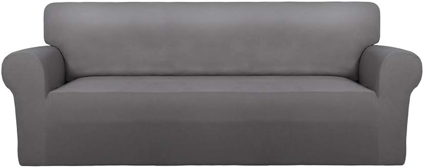 PureFit Super Stretch Sofa Slipcover – Spandex Non Slip Soft Couch Sofa Cover, Washable Furniture Protector with Non Skid Foam and Elastic Bottom for Kids, Pets （Sofa, Light Gray）