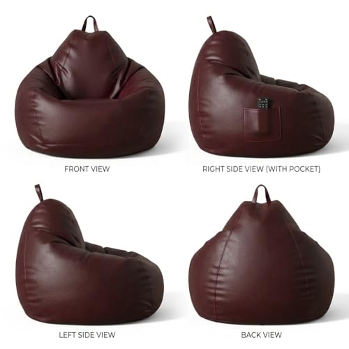 Image of KAM'S LIEU Leatherette Bean Bag Chair with Footrest | Filled with EPS Beans | Comfortable Sofa for Living Room & Bedroom | 4XL Size, Easy to Clean Color- (Maroon)