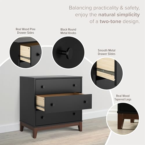 Image of Prepac Nordik Nightstand Bedside Table, Black & Cherry Nightstand for Bedroom, End Table with 3 Drawers 16 inch D x 26.5 inch W x 26.75 inch H, BCDNR-2203-1