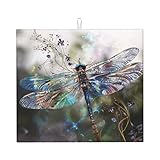 Alfombrilla Escurreplatos Libélula Moderna Impresa Alfombrilla Secado para Encimera Plegable Enrollable Absorbente Tapete Escurridor, 41x46cm