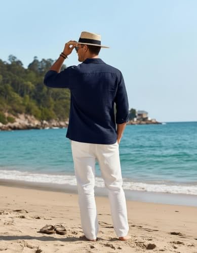 Image of Combo of Men's Casual Cotton Blend Shirt || Long Sleeve Button Down with Spread Collar | Lightweight Breathable Fabric | Stylish Solid Shirt for Beach, Office & Everyday Wear Pack of 2