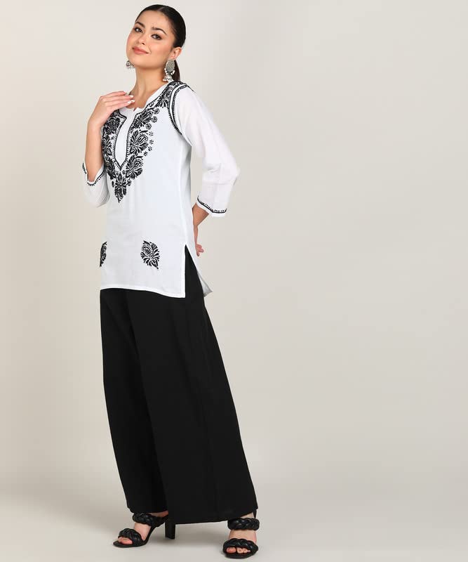 Image of Vahson Designer Hand Lucknowi Chikankari Embroidery Cotton Short Kurti for Women /Girls