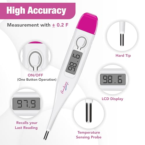 Image of Amkay Digital Thermometer for Oral & Underarm Use - Fast & Accurate Temperature Reading in Celsius & Fahrenheit, Water-Resistant, Easy to Clean, 1 Year Warranty, White