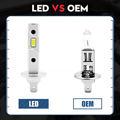 Vehicode Mini H1 Led Headlight Bulbs Hi/Low Beam 6000K White Conversion Kit Fanless And Wireless Slim H1Ll Replacement For Car Projector Motorcycle High And Low Beam Fog Light Drl Lamp (2 Pack) #TOP3