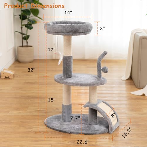 Torre grande para gatos Goozii con poste rascador y cama miniatura 7
