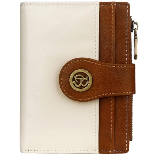 Image of Leather Wallet Women,RFID Blocking Small Wallet for Women Bifold Compact Slim Wallet Card Holder With Zipper Coin Pocket(Whitebrown)