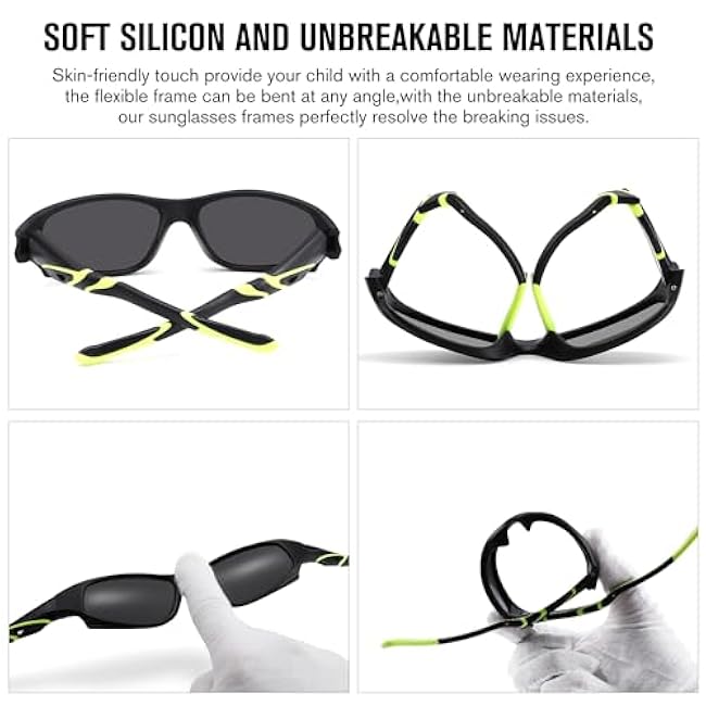 Kids Sports Polarized Sunglasses- Unbreakable Baseball Running Cycling Golf Sun Glasses for Boys Girls Age 4-12