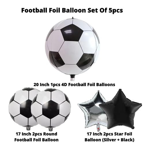 Image of Party Decorz Football Foil Balloon Set Of 5pcs (1pcs 4D Football Foil Balloon +2pcs Football Foil Balloon +2pcs Star Foil Balloon) For Football Theme Party Decoration