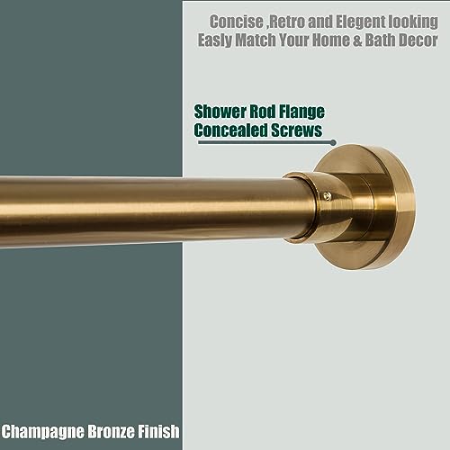 Image of Artiwell Heavy Duty Shower Rod, Adjustable Shower Curtain Rod, Expandable 47-84 Inch, Permanent Mount Shower Rod, Never Rust Stainless Steel for Window Curtain and Closet, Champagne Bronze