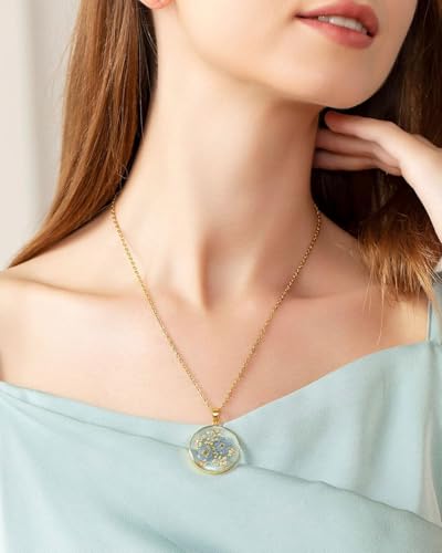 Zeayebsr Bijoux pour femme, collier de myosotis et fleurs sauvages pressées, collier fleur pressée en or, colliers personnalisés faits à la main, collier de fleur véritable, cadeau d'adieu – vue 5
