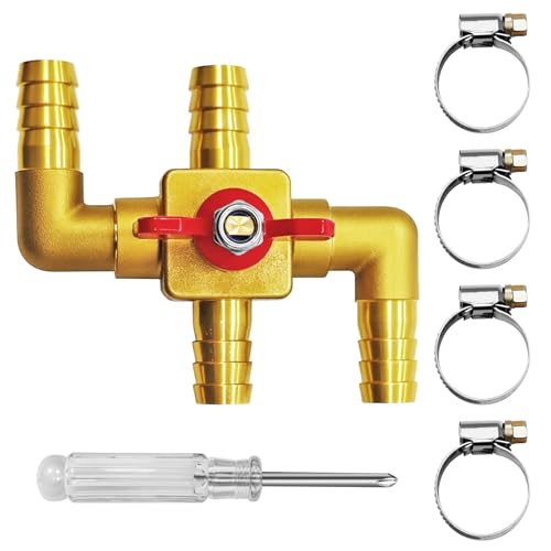 Yourheey Solid Brass 5/8 4-Way Heater Control Valve Automotive Heater Core Bypass Kit with 4 HD German Clamps & Phillips Screwdriver 5/8 (16 mm)