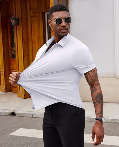 Stretch Dress Shirts for Men Short Sleeve Slim Fit Casual Button Down Shirts Muscle Fit Men's Dress Shirts2