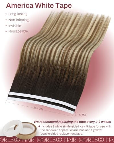 Image of Moresoo Long Weft Tape in Hair Extensions Bronde 20 Inch 75g 2Pcs | Genius tape weft, 2-piece format, cut-to-size design, dimensional brunette and blonde tones for events and photoshoots