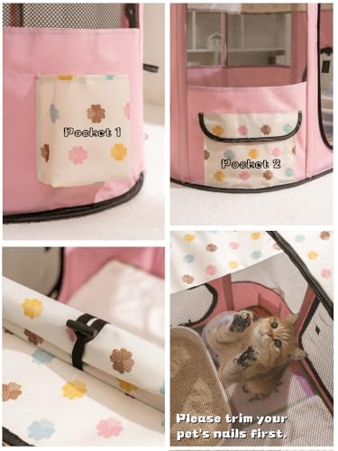 Floving Portable Doghouse Pet fence 90x70x60cm Foldable Pet playpen Rectangle Delivery Room Cat Nest Cat pen Puppy house Kennel Closed Pets Tent (Pink) - Image 4