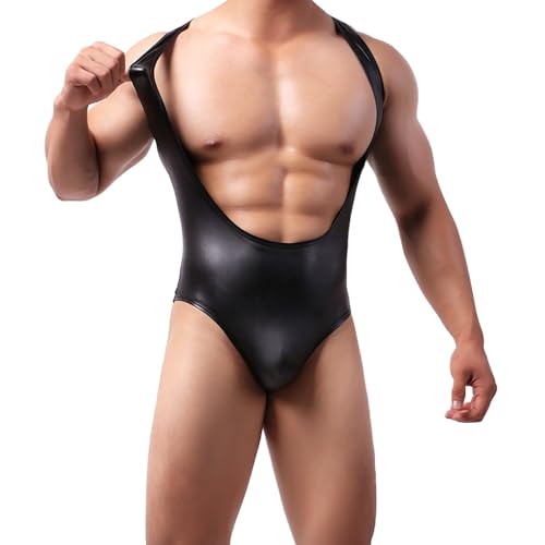 Hombres PU Pecho Expuesto 1 PC Ropa Interior Chaleco Negro Club Nocturno Estilo, Negro , L