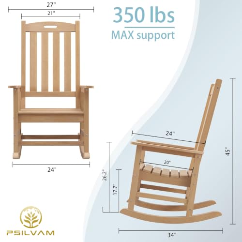Image of Psilvam Outdoor Rocking Chairs Set of 2, Oversized Porch Rocker (Teak)