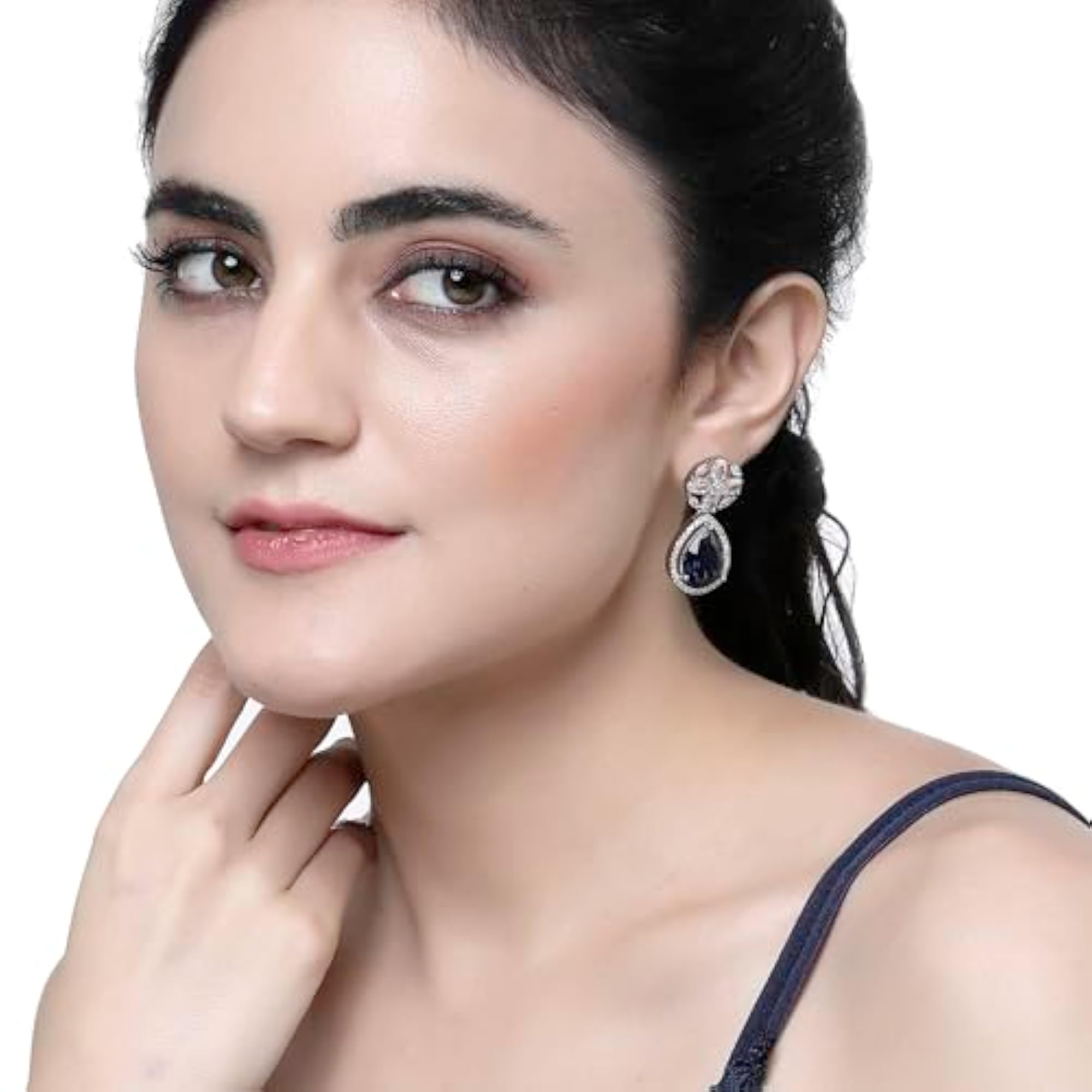 Rhodium-Plated Teardrop & Floral Drop Earrings