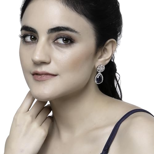Rhodium-Plated Teardrop & Floral Drop Earrings