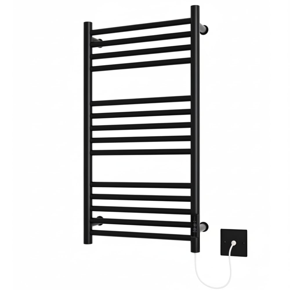 Greened House Matt Black Siena 400W X 720H Black Electric Heated Towel Rail With Built In Timer Energy Efficient