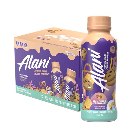 Alani Nu Protein Shake Ready to Drink Naturally Flavored Gluten Free Only 140 Calories with 20g Protein per 355mL bottle (Munchies 12 Pack)