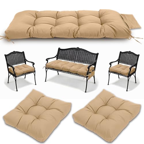 3 Pcs Wicker Chair Cushions Patio Loveseat Chaise Cushion Set - 1200D 47x19*4 Inch Waterproof Wicker Bench Cushions with 2 19x19x4 Inch Chair Cushions for Garden Porch Wicker Patio Furniture(Khaki)
