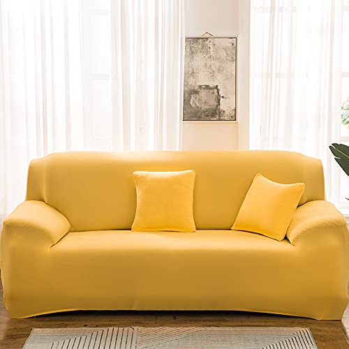 Housse de canapé jaune 04 lavable et élastique pour salon