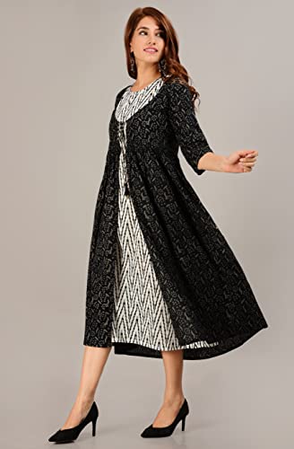 Image of COTLAND Fashions Jaipuri Cotton Flared Strappy Dress with Jacket for Women