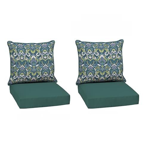 Image of Arden Deep Seat Outdoor Chair Cushion Set (2-Pack), 24 in x 24 in, Weather-Proof, Rain-Proof, Fade Resistant Patio Cushion Set for Chair, Sofa, and Couch Sapphire Aurora Blue Damask