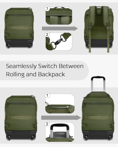 Image of AUROTIER Rolling Tactical Laptop Backpack, Underseat Travel Carry on Luggage with Wheels, Wheeled Backpack for Men and Women