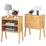 Bigbiglife Bamboo Nightstands Set of 2, Stackable Bedside Tables with 2-Tier Open Storage Compartmen