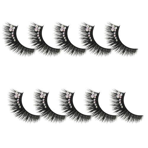 LALADEFIEE 5 Pares de Pestañas Postizas Negras Look Llamativo con Gemas Sintética para Presentaciones de para o