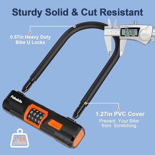 Image of Bike Locks Heavy Duty Anti Theft, Combo Bike U Lock, 4-Digit Resettable Combination E-Bike Large U Shaped Lock for Electric Bike, Bicycle, Escooter, Motorcycle,Door