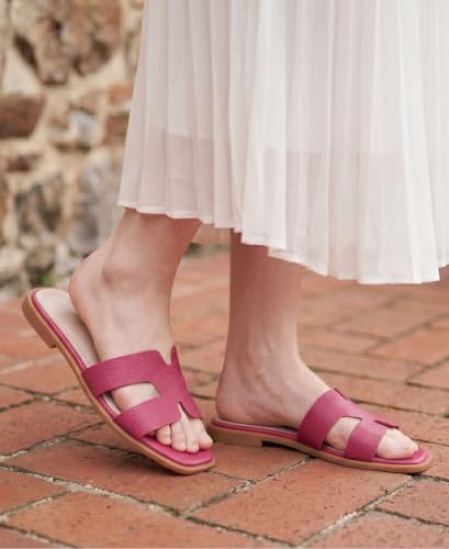 Image of Sandals for Women Dressy Comfortable Flat Open Toe Casual Cute Trendy Shoes Soft Faux Leather Slip On Ladies Slides for Summer