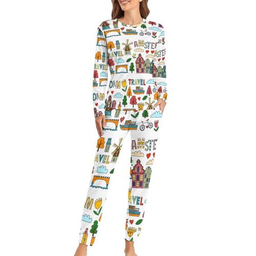 Ensemble de pyjama femme haut manches longues et pantalon sleepwear aux finitions soignées