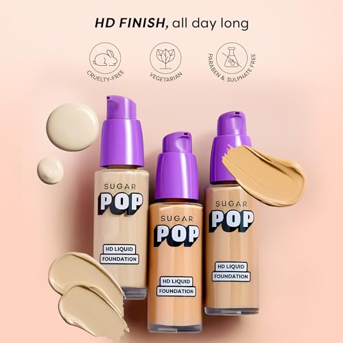 Image of SUGAR POP HD Liquid Foundation with SPF 30 | Lasts upto 16hrs | Full Coverage | Water-Resistant | Matte Finish | 30ml - 13 Raisin
