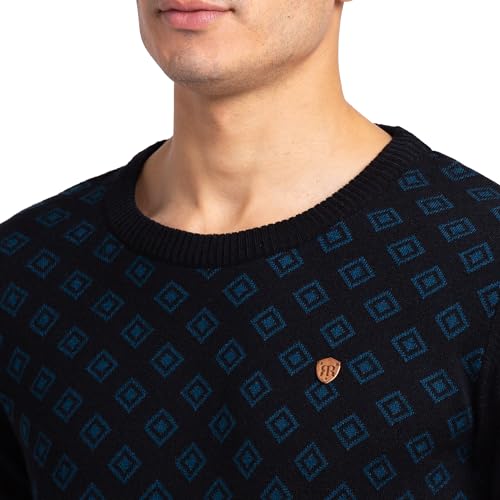 Image of Raymond Men's Regular Fit Acrylic Wool Blend Round Neck Jacquard Pattern Full Sleeve Sweater