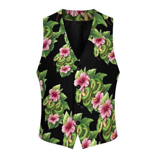 Green Snakes Flowers Men's Suit Vests Business Formal Dress Vest V-Neck Waistcoat for Wedding Casual4