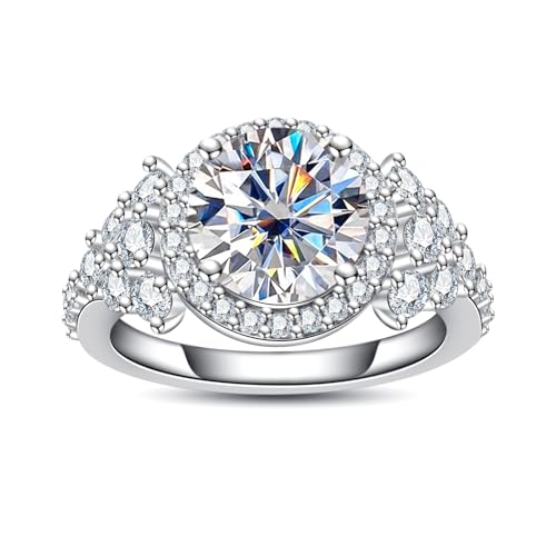 Moissanite Engagement Ring 4.3 CTTW D Color VVS1 Clarity 925 Sterling Silver Vintage Halo Anniversary Promise Wedding Rings for Women with Certificate