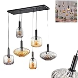  Suspension Alcofra, lampe à suspension en métal/verre ondulé noir/ambre/fumée/clair, luminaire au design industriel (diamètre des abat-jour 14 ; 20 ; 30 cm), hauteur max. 155 cm, 6 x E27, sans ampoule