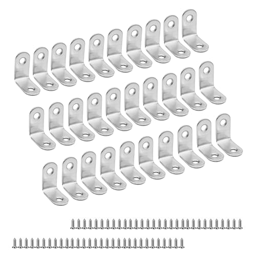 Juego de 30 conectores angulares de acero inoxidable de 30 x 30 mm con 60 tornillos M4 para fijación de muebles, mesa, silla, ventana y esquinas
