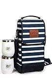 Insulated Wine Carrier with Stainless Steel Glasses | Portable Wine Bag, Nautical Wine Purse | Carrier Case for Wine Accessories- Water Resistant Tote Bag.Picnics-Boating Wine Gifts for Women (Blue)