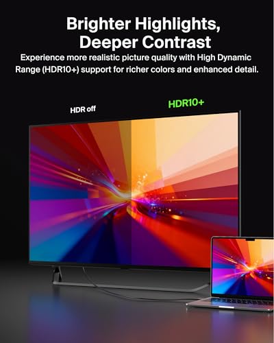 Image of Belkin USB Type C to HDMI 2.1 Cable, 6.6FT /2M Cable with 8K@60Hz, 4K@144Hz, HDR, HBR3, DSC, HDCP 2.2, Works with Chromebook Certified, Compatible with MacBook, iPad Pro and Other USB C Devices