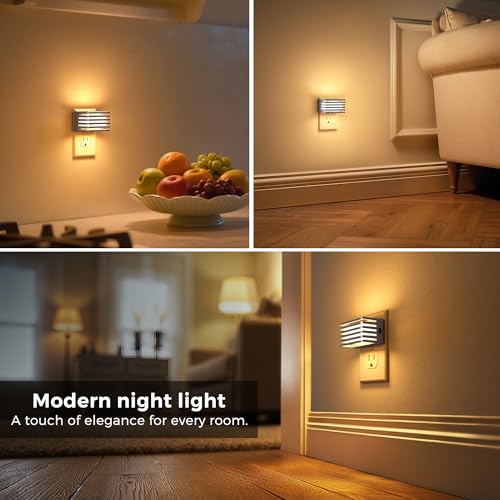 Image of L LOHAS LED Night Lights Plug into Wall, 2 Pack Modern Night Light with Dusk to Dawn Sensor, Dimmable Plug in Night Light, Adjustable Brightness, 3000K Soft White for Bedroom Bathroom Hallway(Silver)