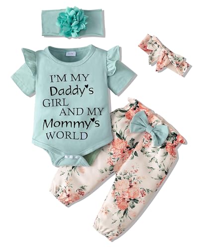 Image of SUNNY PIGGY Newborn Infant Baby Girl Clothes Outfits Ruffle Romper Floral 4Pcs Pants Sets Toddler Girls Clothing Set